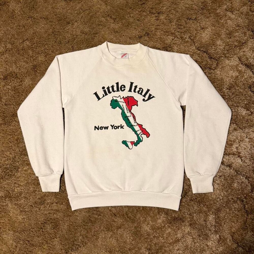 Vintage New York Little Italy Crewneck Sweatshirt White Small